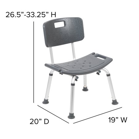 Flash Furniture 15" L, Plastic, Aluminum, Gray Bath & Shower Chair DC-HY3500L-GRY-GG